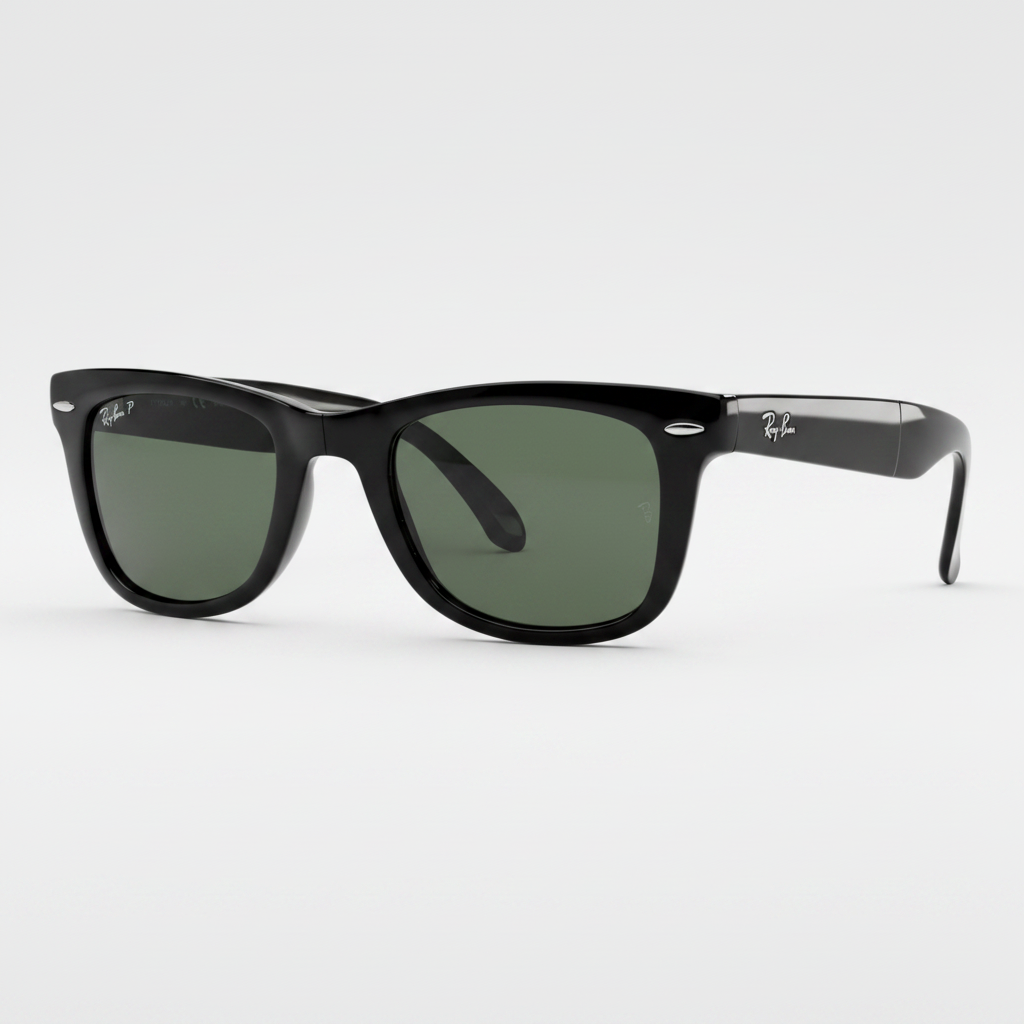 Ray-Ban RB4105 Wayfarer Folding Classic Sunglasses - Black/Polarized Green Classic G-15 — main view