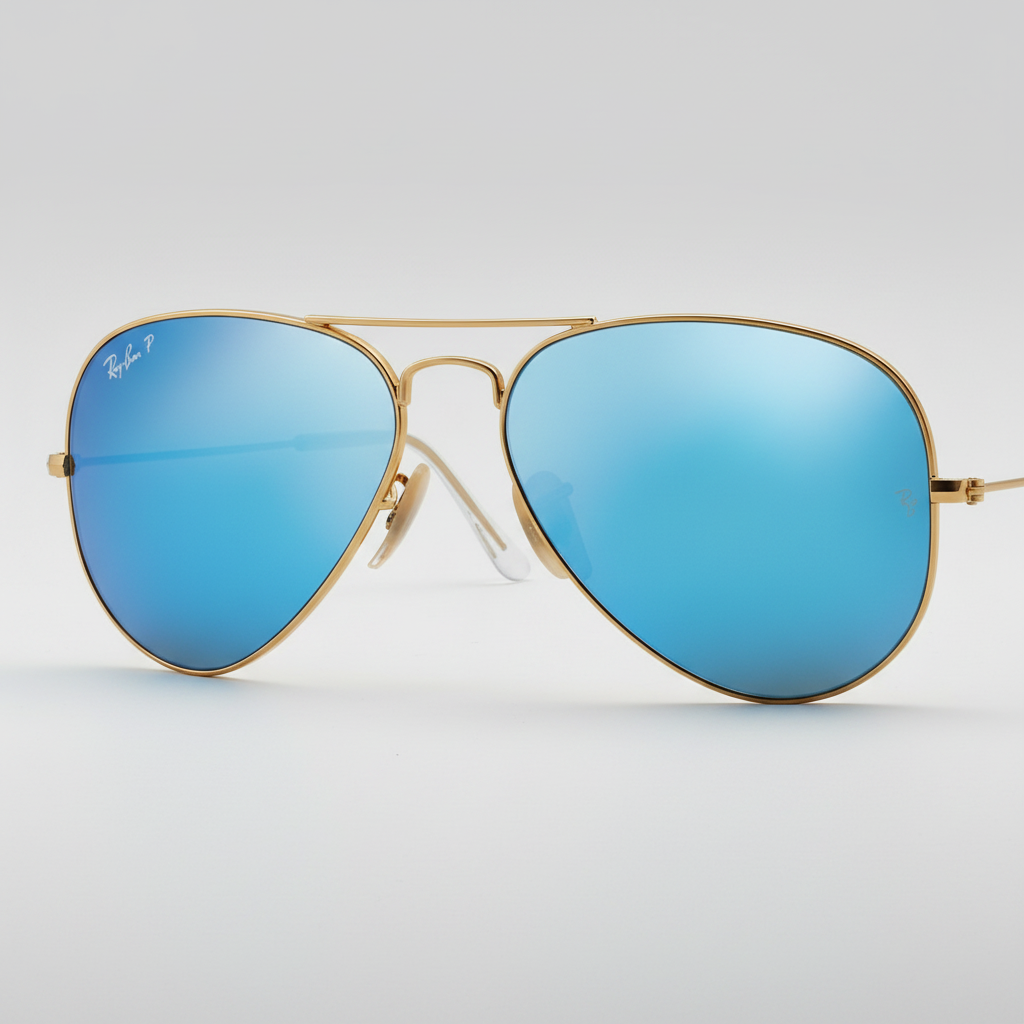 Ray-Ban Polarized Aviator Flash Lens Sunglasses - Gold/Polarized Blue Flash — main view