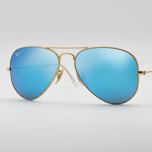 Ray-Ban Polarized Aviator Flash Lens Sunglasses - Gold/Polarized Blue Flash — main view