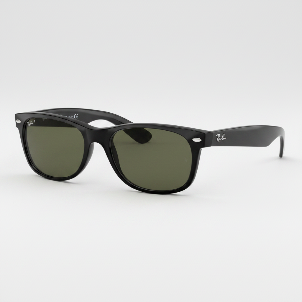 Ray-Ban Polarized New Wayfarer Sunglasses - Black/Polarized Green Classic G-15 — main view