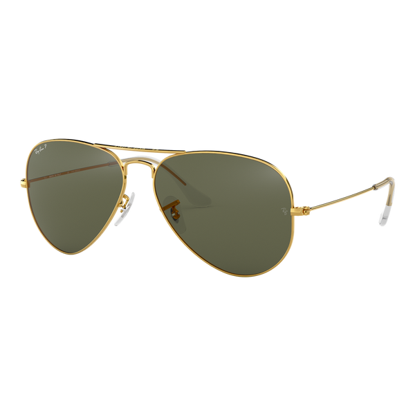 Ray-Ban Polarized Aviator Classic Sunglasses - Gold/Polarized Crystal Green - Size 55 frame — main view