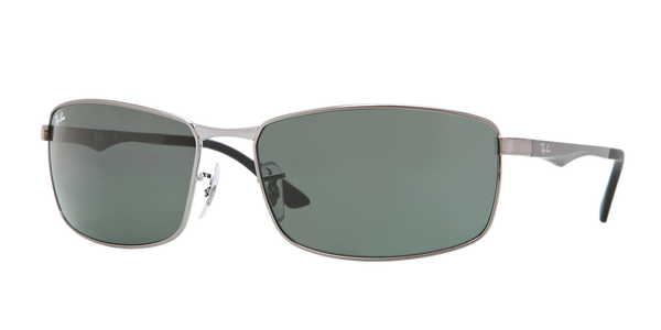 Ray-Ban RB3498 Metal Rectangle Sunglasses - Gunmetal/Green Classic — main view