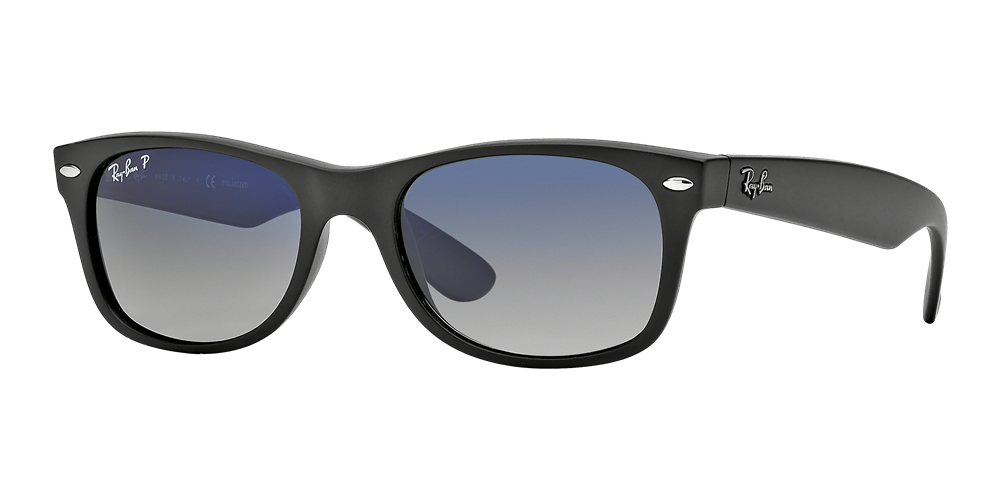 Ray-Ban Polarized New Wayfarer Matte Sunglasses - Black/Polarized Blue/Grey Gradient — main view