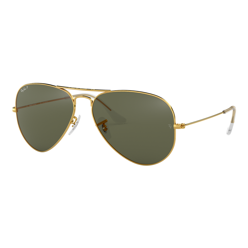 Ray-Ban Polarized Aviator Classic Sunglasses - Gold/Polarized Crystal Green - Size 55 frame — main view