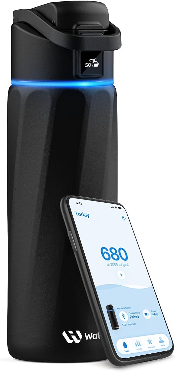 WaterH Boost Smart Water Bottle. 24oz — Black — main view